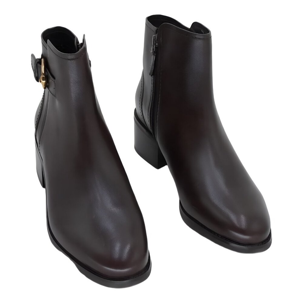 Cole Haan Hanover Block Heel Ankle Boots Chocolate Brown Leather 9M